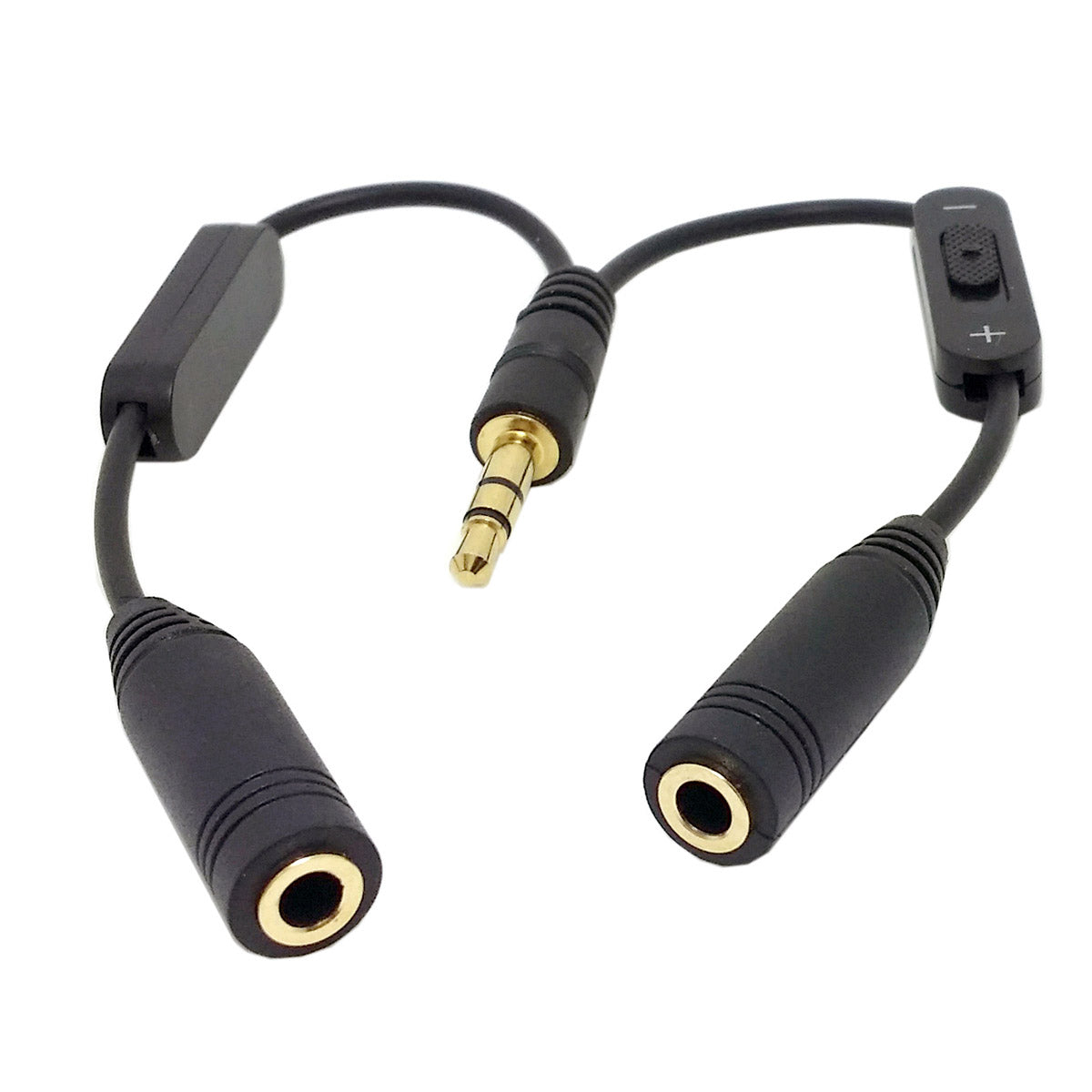 Chenyang Black 3.5mm Stereo Male to Double 3.5mm Female Audio Headphone Y Splitter Cable with Volume Switch CA-004