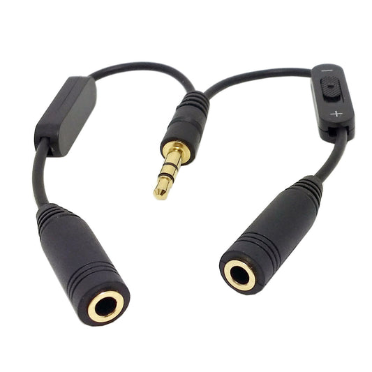 Chenyang Black 3.5mm Stereo Male to Double 3.5mm Female Audio Headphone Y Splitter Cable with Volume Switch CA-004