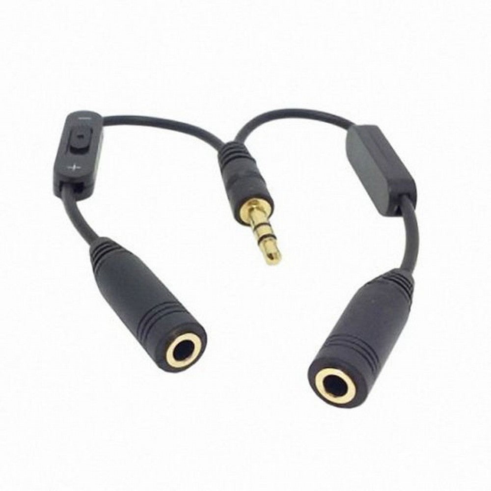 Chenyang Black 3.5mm Stereo Male to Double 3.5mm Female Audio Headphone Y Splitter Cable with Volume Switch CA-004