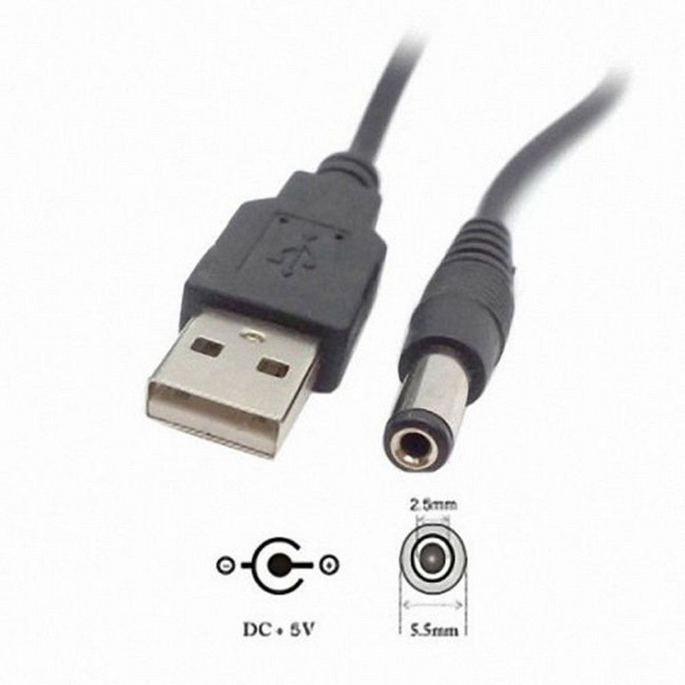 Chenyang USB 2.0 A Type Male to 5.5 x 2.5mm DC 5V Power Plug Barrel Connector Charge Cable 100cm U2-154-BK