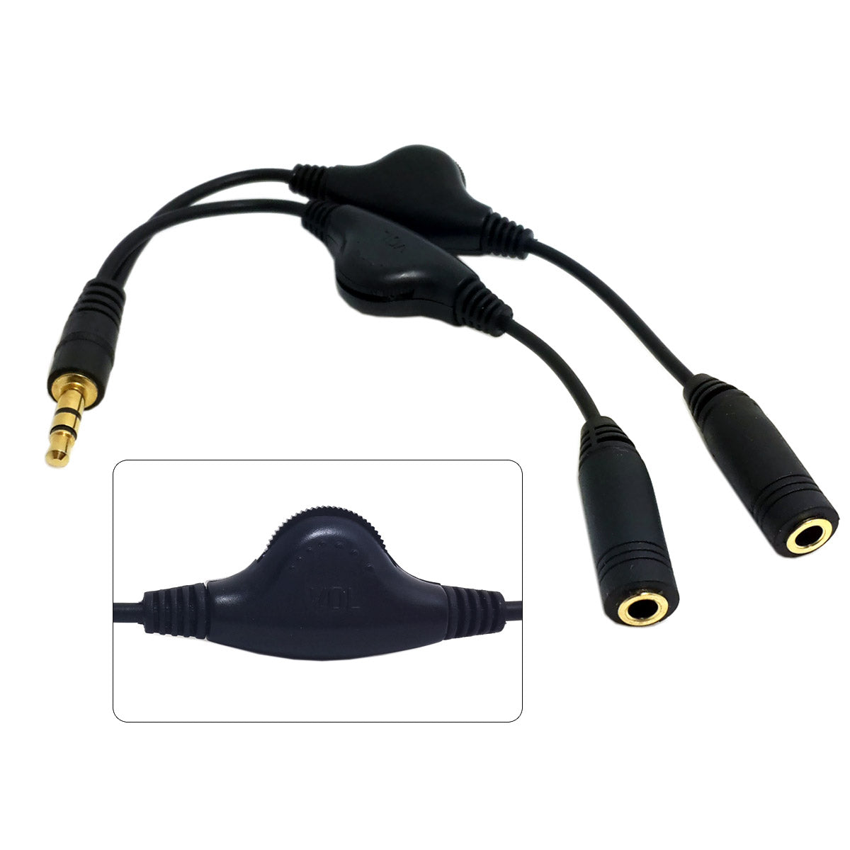 Chenyang 3.5mm Stereo Male to Double 3.5mm Female Audio Headphone Y Splitter Cable with Volume Control Switch CA-010