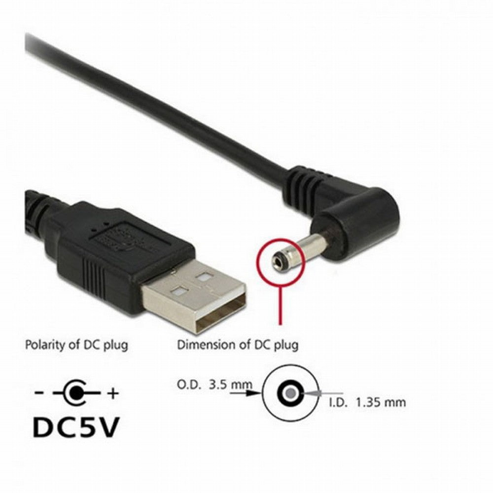 Chenyang USB 2.0 Male to Right Angled 90 Degree 3.5mm 1.35mm DC power Plug Barrel 5v Cable 100cm U2-111-RI