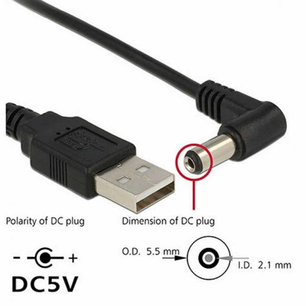 Chenyang USB 2.0 A Type Male to Right Angled 90 Degree 5.5 x 2.1mm DC 5V Power Plug Barrel Connector Charge Cable U2-184-RI