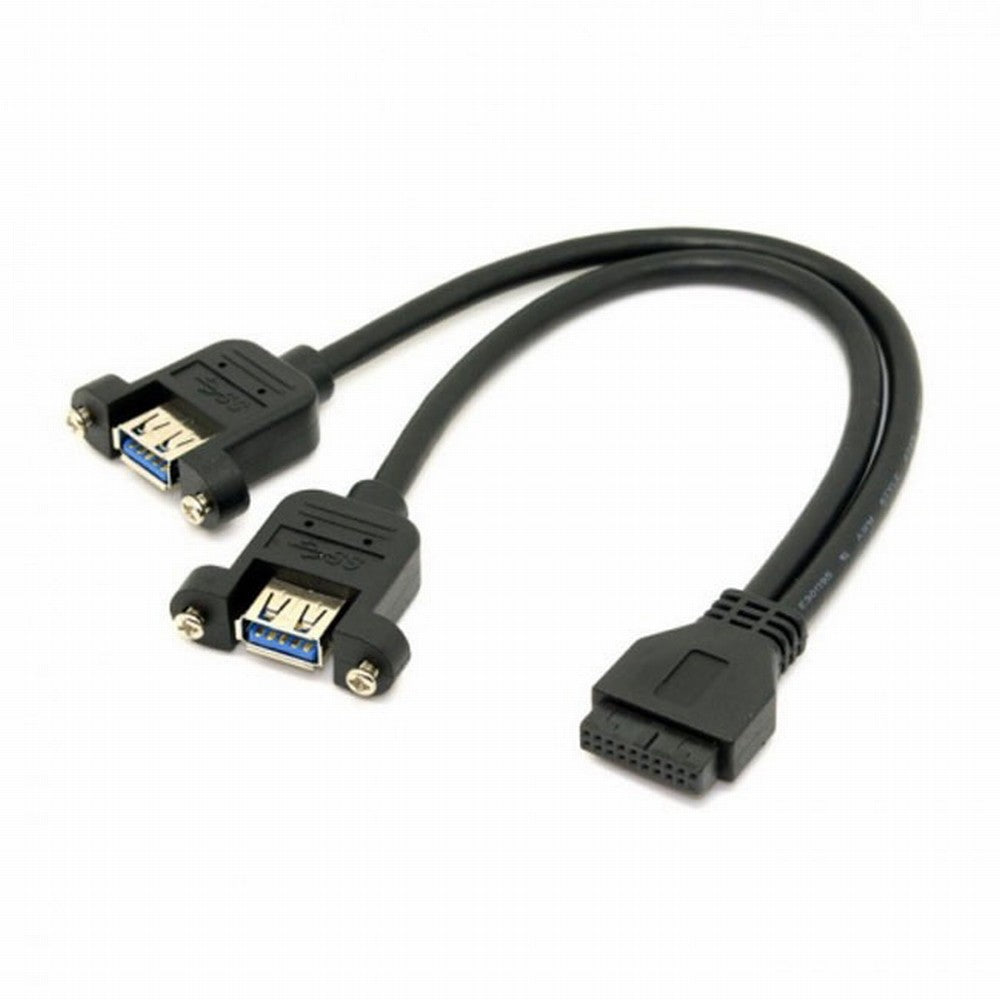 Chenyang USB 3.0 Dual Ports A Female Screw Mount Type to Motherboard 20pin Header cable Black U3-088-BK