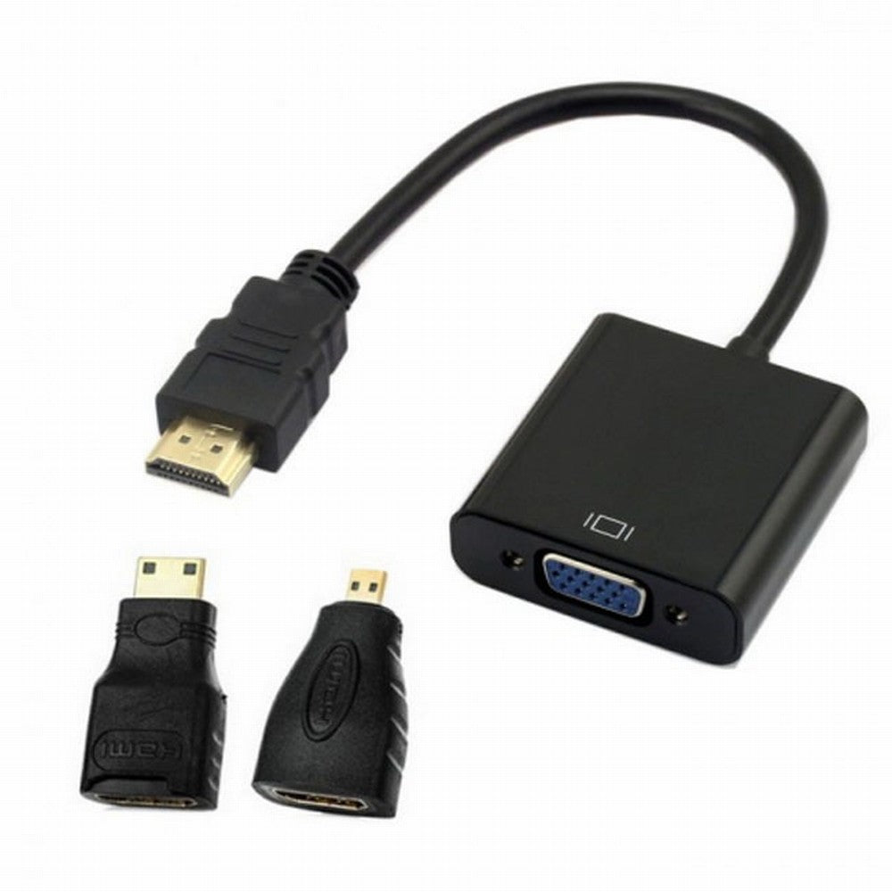 Chenyang HDMI Source to VGA Female Output Cable with Micro Mini HDMI Adapter for Projector Monitor PC Laptop Black HD-023+038+057