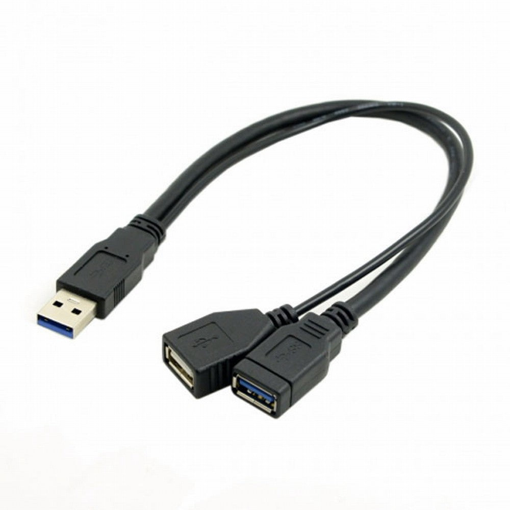 Chenyang Black USB 3.0 Male to Dual USB Female Extra Power Data Y Extension Cable for 2.5" Mobile Hard Disk U3-041