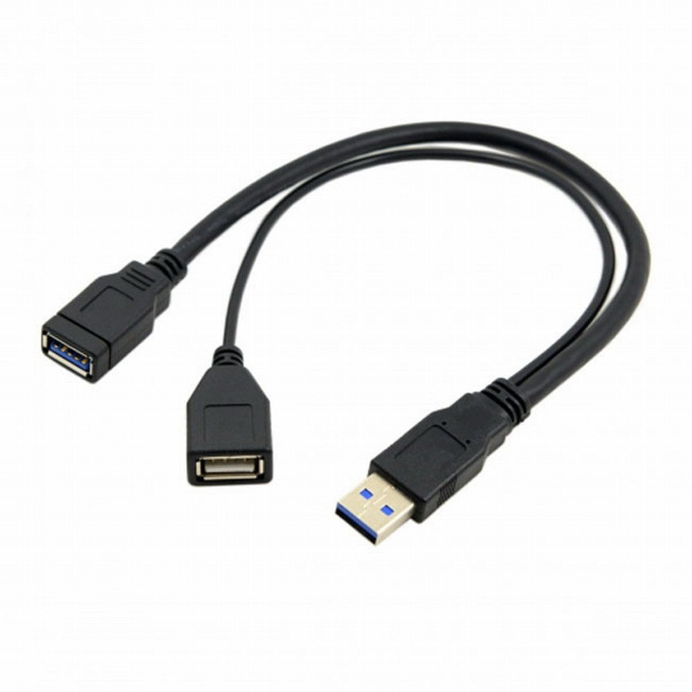 Chenyang Black USB 3.0 Male to Dual USB Female Extra Power Data Y Extension Cable for 2.5" Mobile Hard Disk U3-041