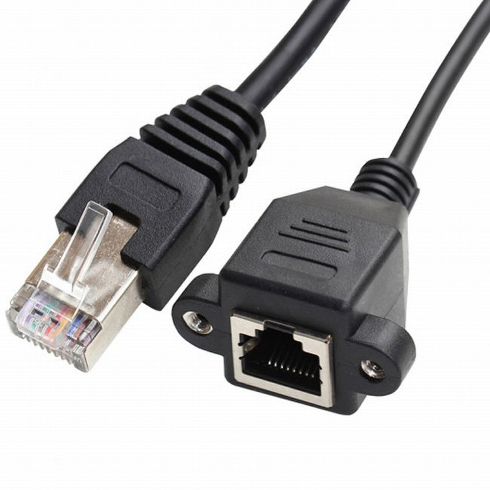 Chenyang 30cm 8P8C FTP STP UTP Cat 5e Male to Female Lan Ethernet Network Extension Cable with Panel Mount Holes UT-011-BK