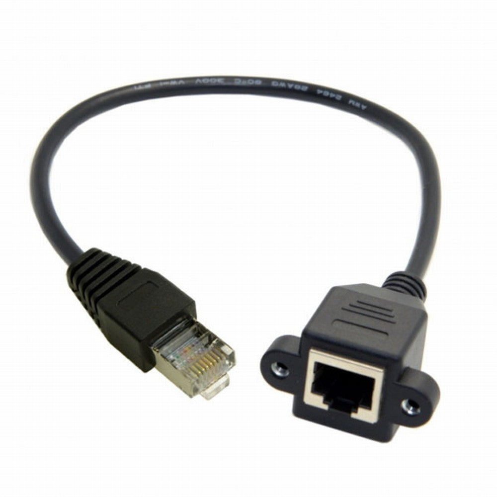 Chenyang 30cm 8P8C FTP STP UTP Cat 5e Male to Female Lan Ethernet Network Extension Cable with Panel Mount Holes UT-011-BK