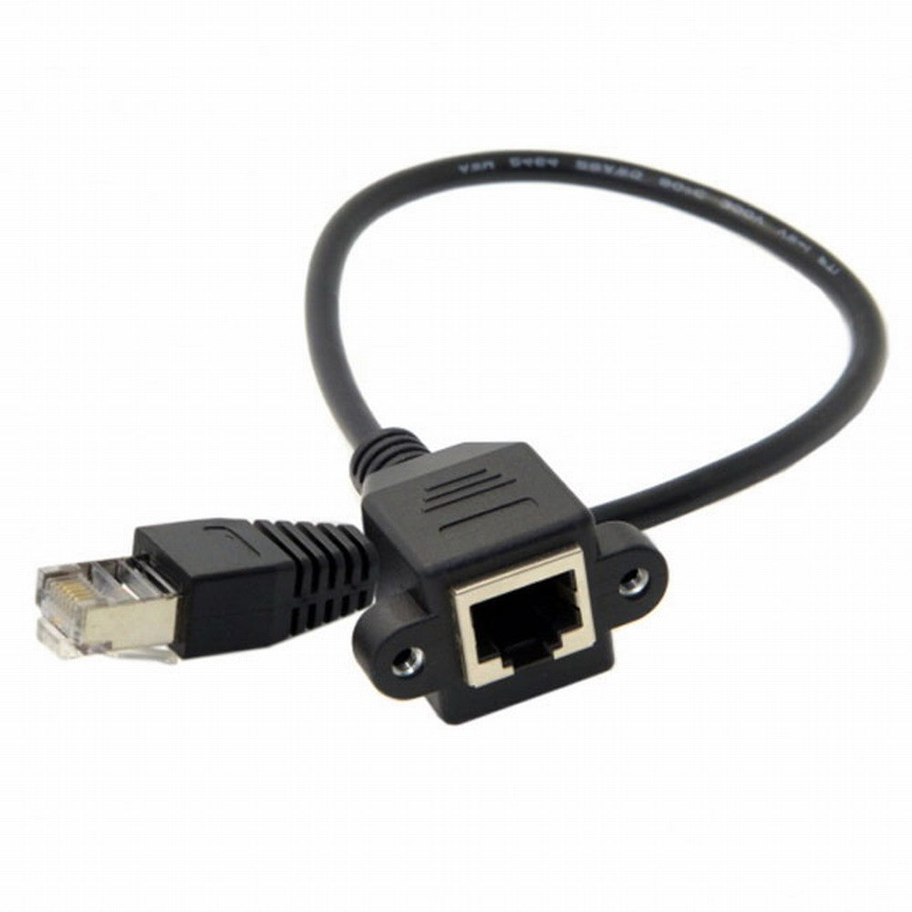 Chenyang 30cm 8P8C FTP STP UTP Cat 5e Male to Female Lan Ethernet Network Extension Cable with Panel Mount Holes UT-011-BK