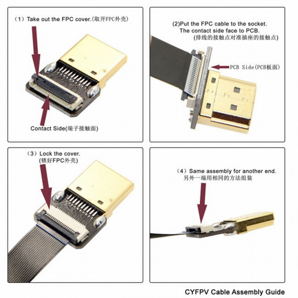 Chenyang CYFPV 90 Degree Down Angled FPV Mini HDMI Male to HDMI Male FPC Flat Cable 50cm for FPV HDTV Multicopter Aerial Photography CC-HD-190-DN