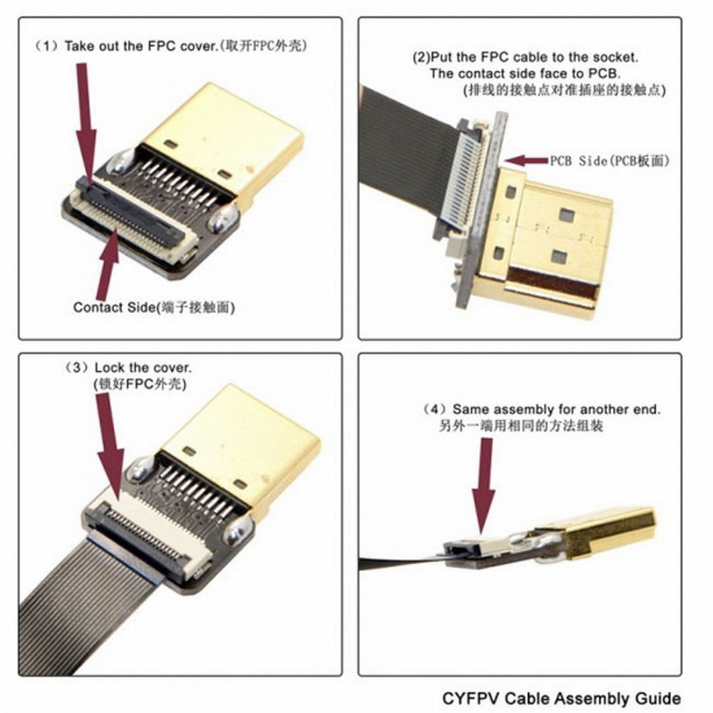 Chenyang CYFPV 90 Degree Up Angled FPV Micro HDMI Male to HDMI Male Flat Cable 50cm for FPV HDTV Multicopter Aerial Photography CC-HD-194-UP