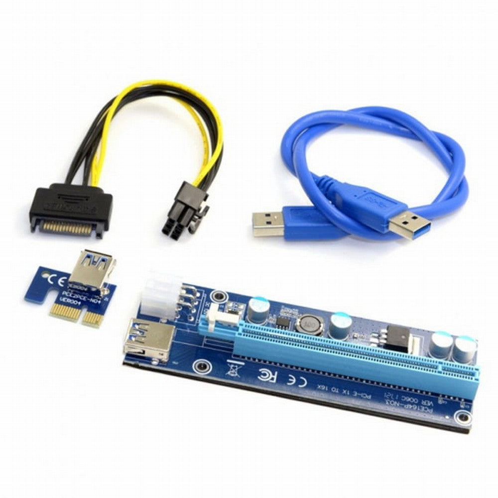 Chenyang PCI-E 1x to 16x Mining Machine Enhanced Extender Riser Adapter with USB 3.0 6Pin Power Cable EP-037