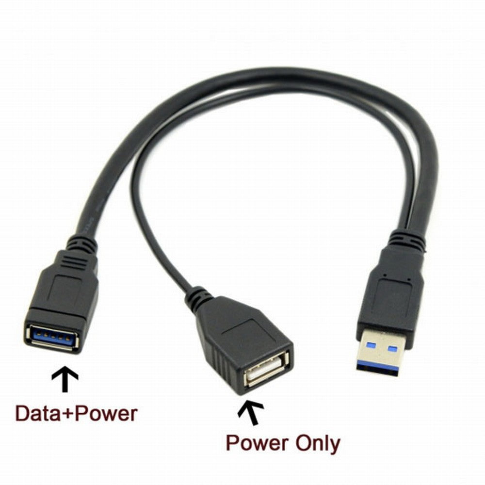 Chenyang Black USB 3.0 Male to Dual USB Female Extra Power Data Y Extension Cable for 2.5" Mobile Hard Disk U3-041