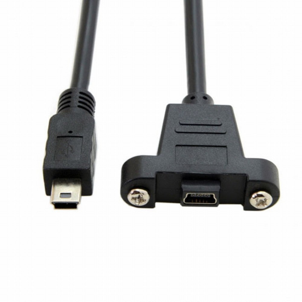 Chenyang Panel Mount Type Mini USB 5Pin Male to Female Extension Adapter Cable with Screws 50cm U2-050-BK