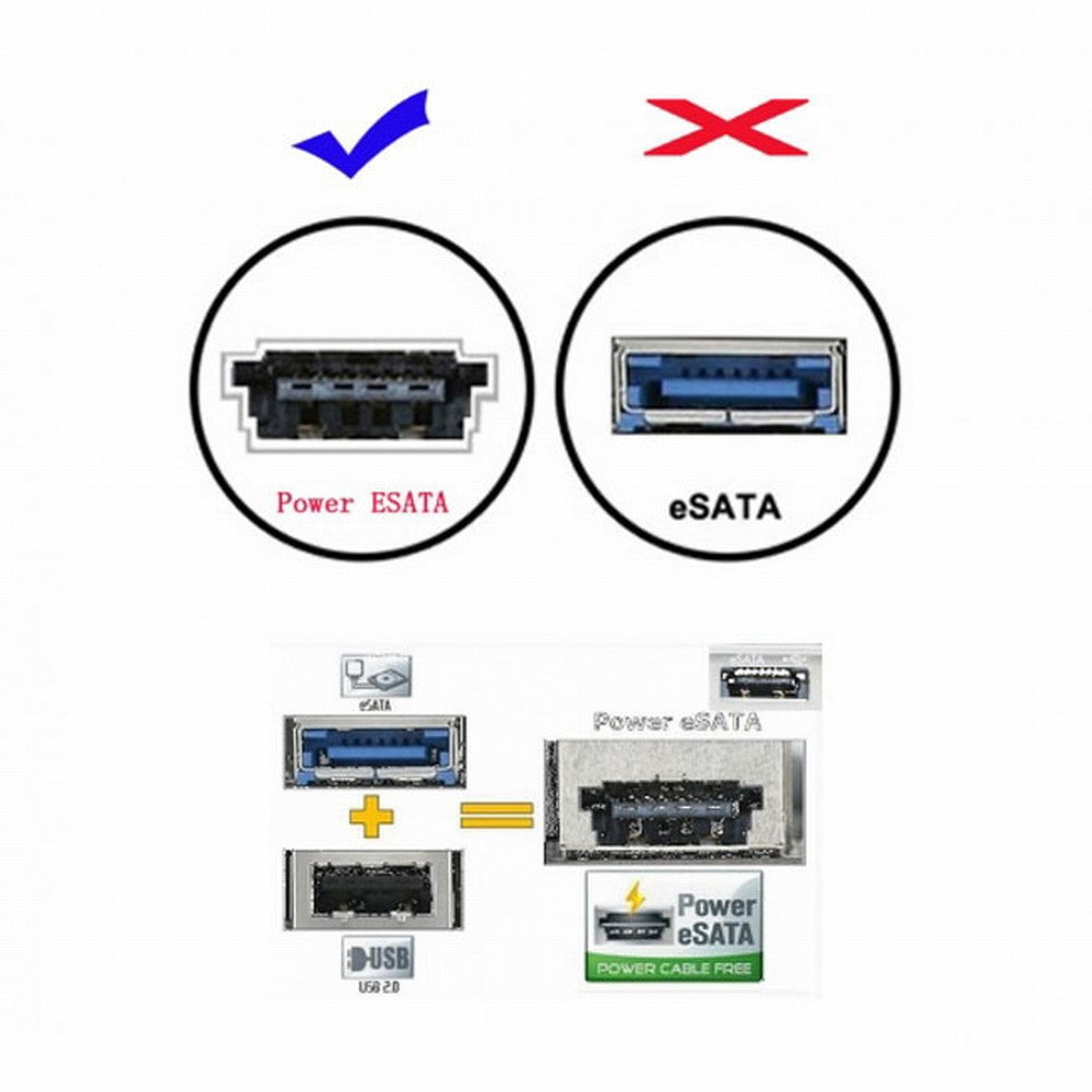 Chenyang 50cm Dual Power 12V and 5V eSATAp Power ESATA USB 2.0 combo to 22Pin SATA cable for 2.5" 3.5" Hard Disk Drive SA-009