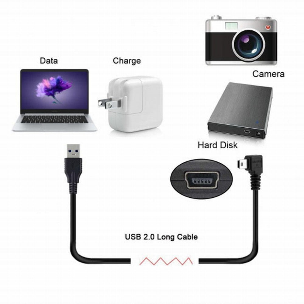 Chenyang Mini USB B Type 5pin Male Left Angled 90 Degree to USB 2.0 Male Data Cable with Ferrite U2-057-LE-3.0M/U2-057-LE-5.0M