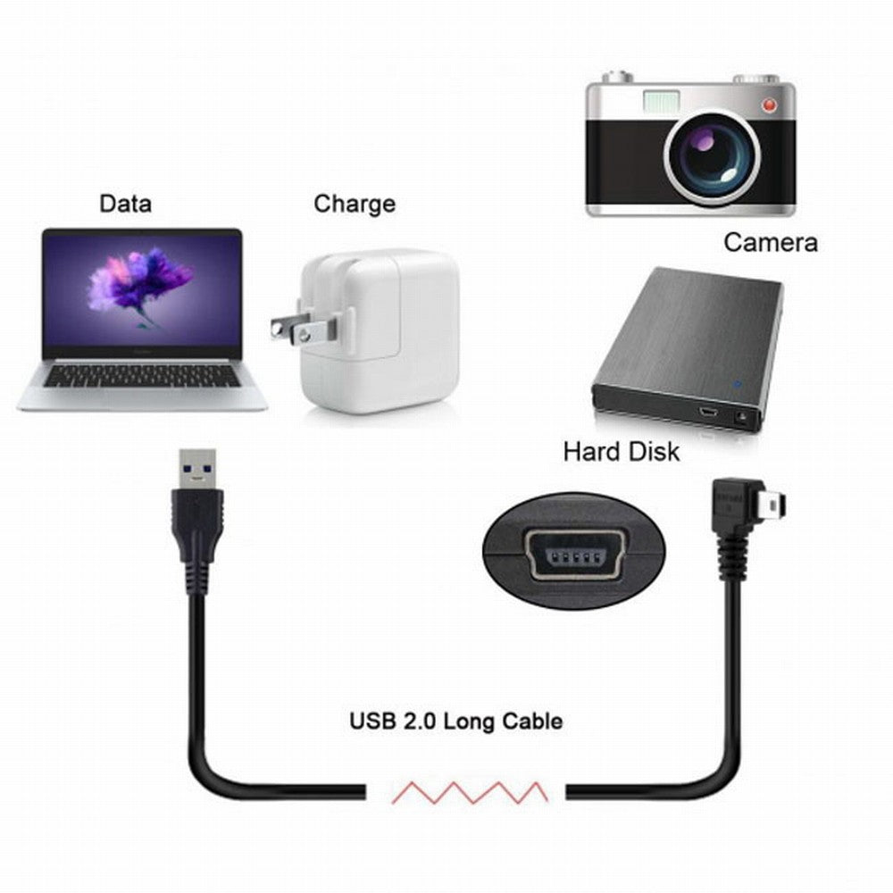 Chenyang Mini USB B Type 5pin Male Right Angled 90 Degree to USB 2.0 Male Data Cable with Ferrite U2-057-RI-3.0M/U2-057-RI-5.0M