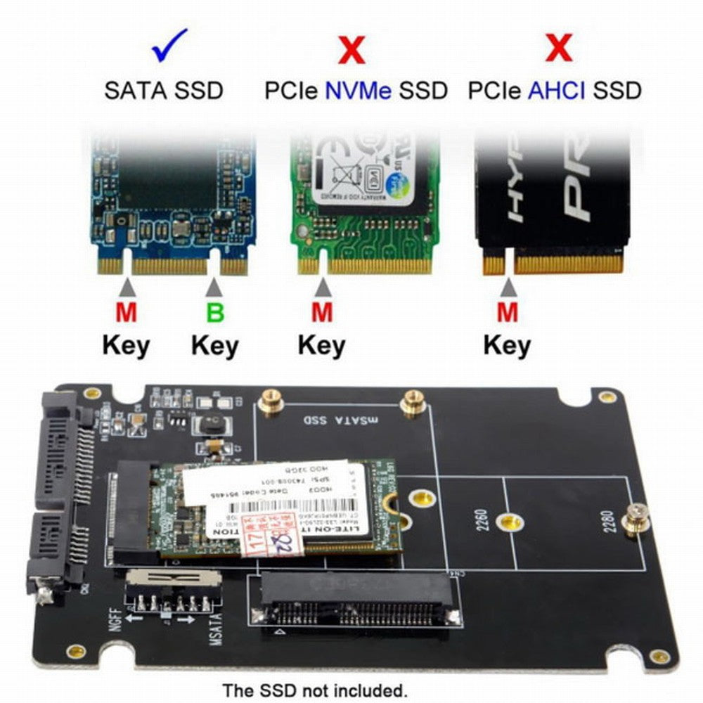 Chenyang Combo M.2 NGFF B-key mSATA SSD to SATA 3.0 Adapter Converter Case Enclosure with Switch SA-011