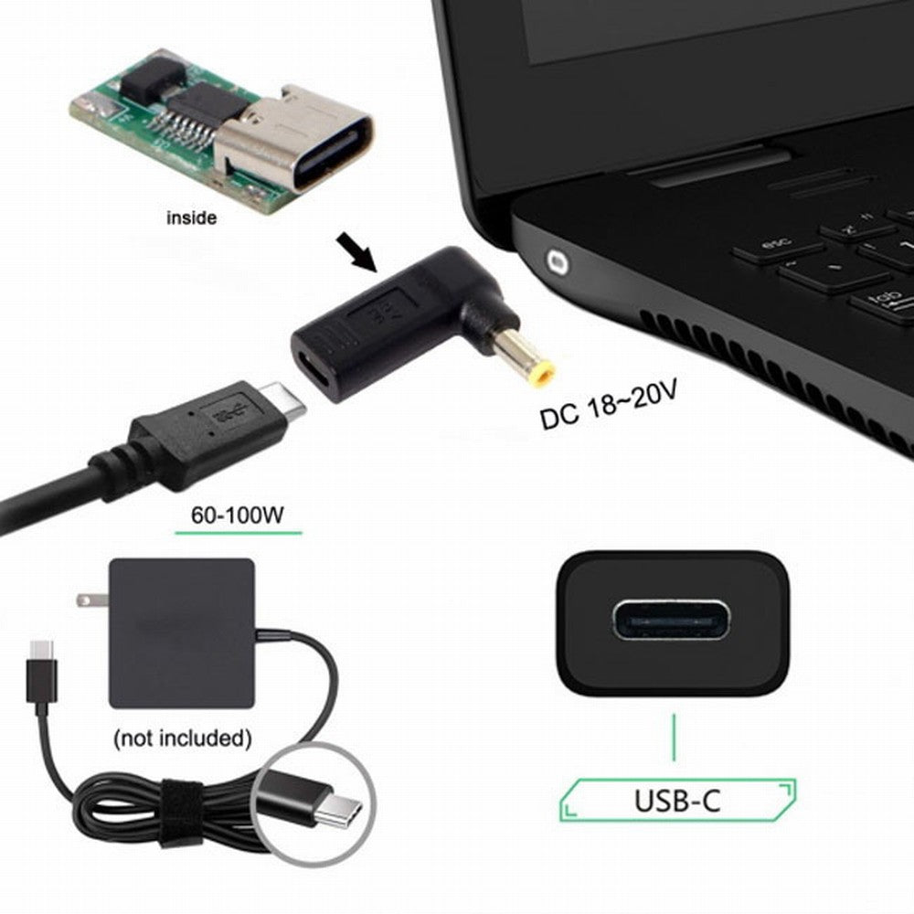 Chenyang USB 3.1 Type C USB-C to DC 20V 5.5 2.5mm Adapter PD Emulator Trigger 90 Degree Angled UC-112-5525MM