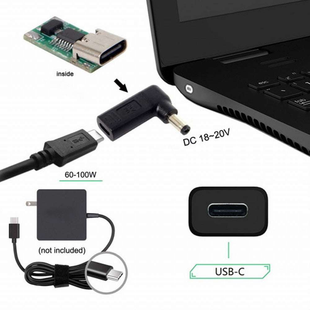 Chenyang USB 3.1 Type C USB-C to DC 20V 5.5 2.1mm Adapter PD Emulator Trigger 90 Degree Angled UC-112-5521MM