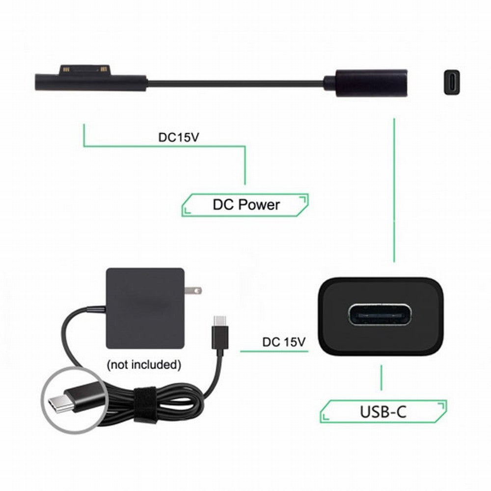 Chenyang DC 15V Type-C USB-C Female to Surface Pro3 Pro4 Pro5 Pro6 Book Pro Charge Cable UC-109-SURFA3