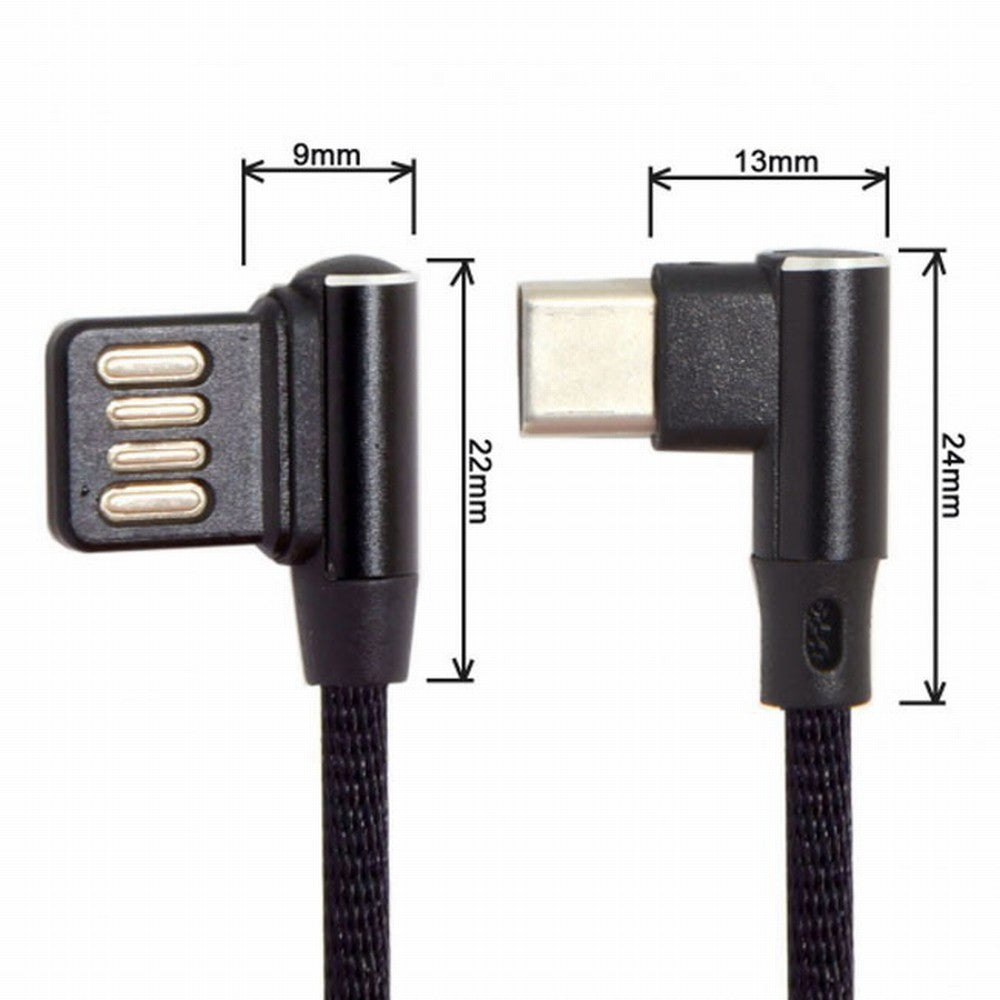 Chenyang USB-C 3.1 Type-C to Left Right Angled 90 Degree USB 2.0 Data Cable with Sleeve for Tablet Phone 15cm UC-114