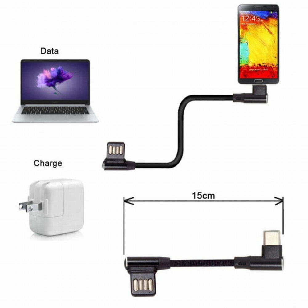 Chenyang USB-C 3.1 Type-C to Left Right Angled 90 Degree USB 2.0 Data Cable with Sleeve for Tablet Phone 15cm UC-114