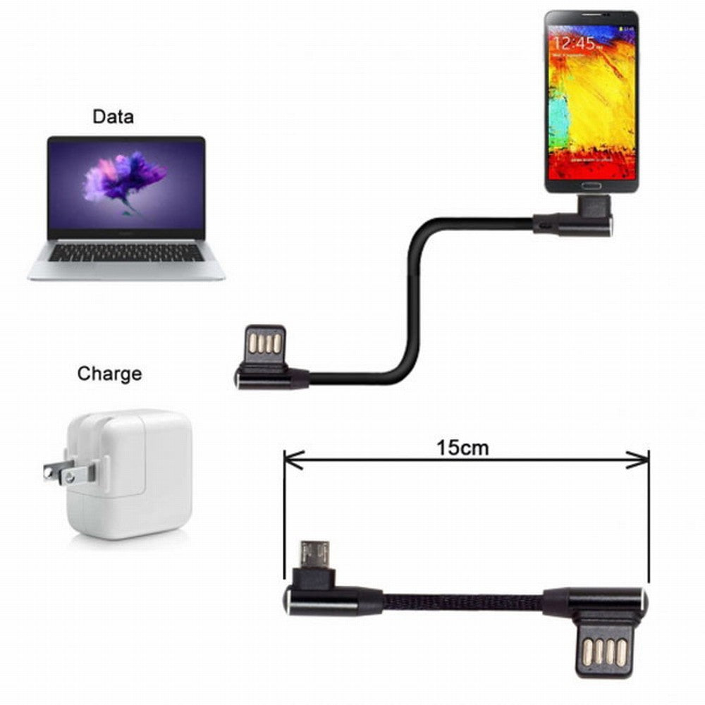 Chenyang Micro USB 5Pin to Left Right Angled 90 Degree USB 2.0 Data Cable with Sleeve for Tablet Phone 15cm U2-114