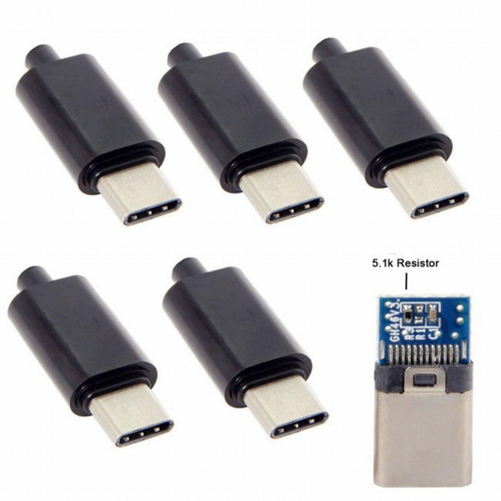 Chenyang 5pcs/lot DIY 24pin USB Type C USB-C Male OTG Host Type 5.1k Resistor with Black Housing Cover UC-107-BK