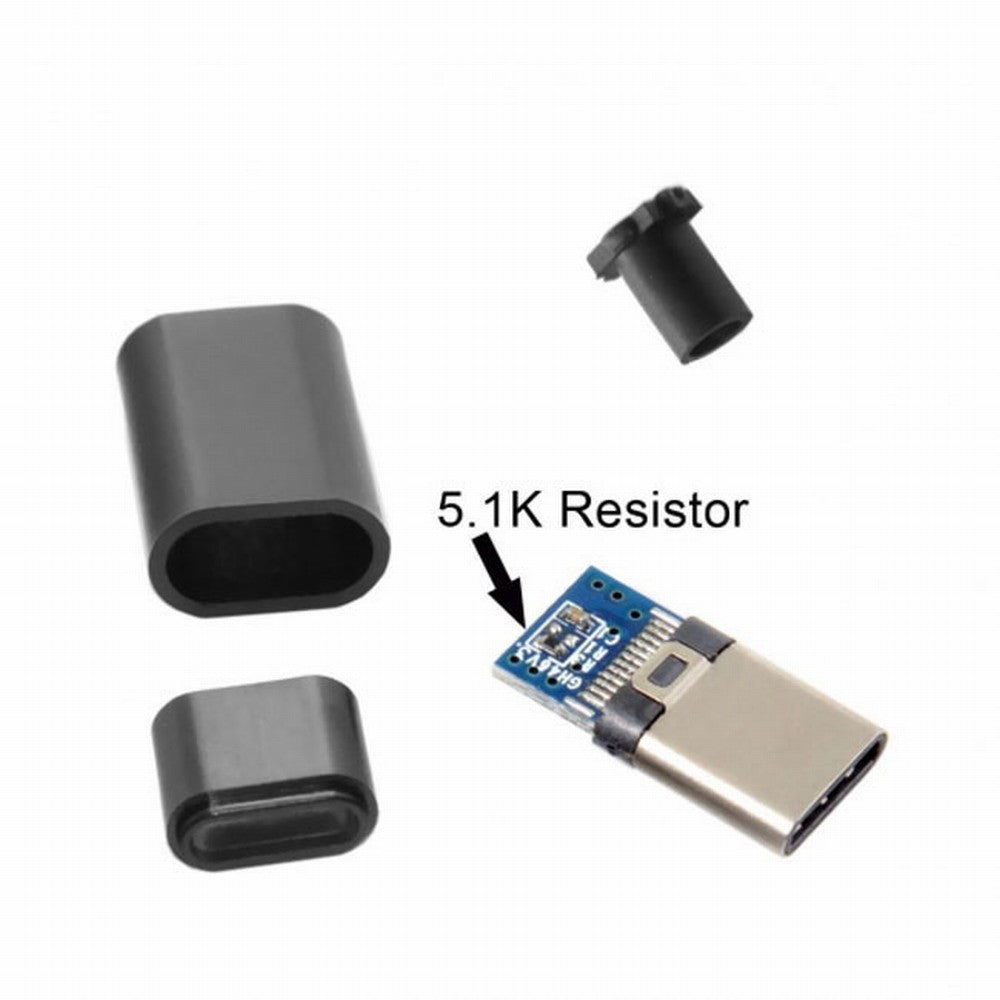 Chenyang 5pcs/lot DIY 24pin USB Type C USB-C Male OTG Host Type 5.1k Resistor with Black Housing Cover UC-107-BK