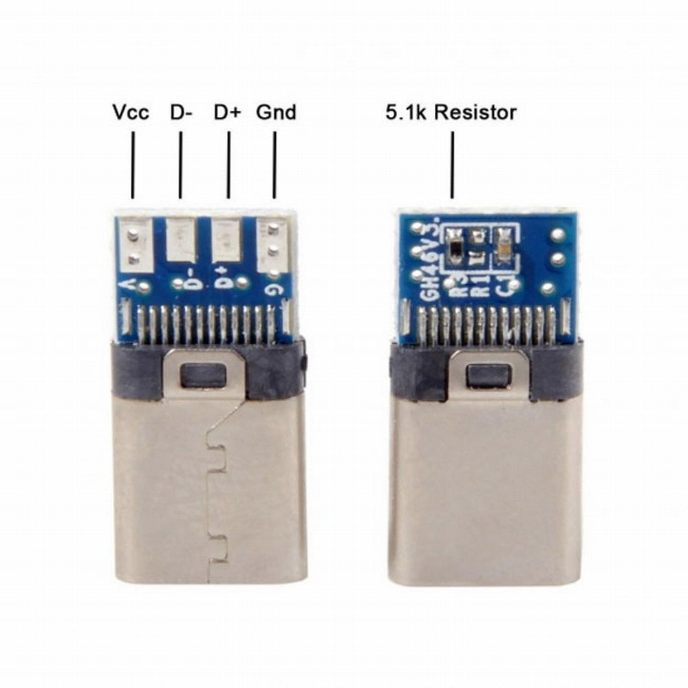 Chenyang 5pcs/lot DIY 24pin USB Type C USB-C Male OTG Host Type 5.1k Resistor with Black Housing Cover UC-107-BK