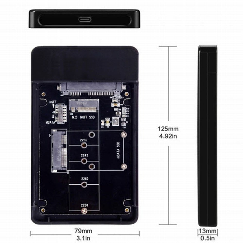 Chenyang Combo M.2 NGFF B-key mSATA SSD to USB Type-C Converter Case Enclosure with Switch UC-209