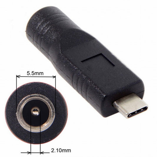 Chenyang DC Jack 5.5*2.1mm Input to USB-C Type-C Power Plug Charge Adapter for Laptop Phone UC-211-BK-5521MM