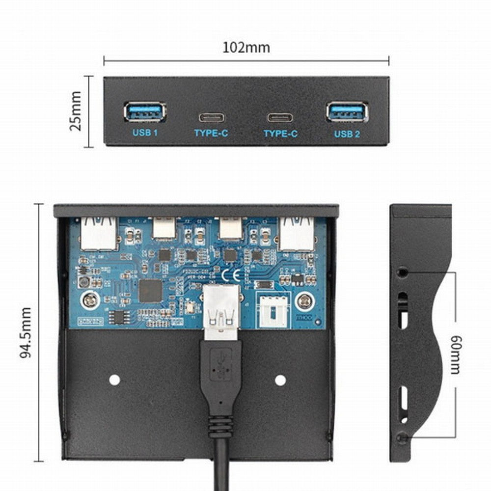 Chenyang USB-C USB 3.0 HUB 4 Ports Front Panel to Motherboard 20Pin Connector Cable for 3.5" Floppy Bay UC-119