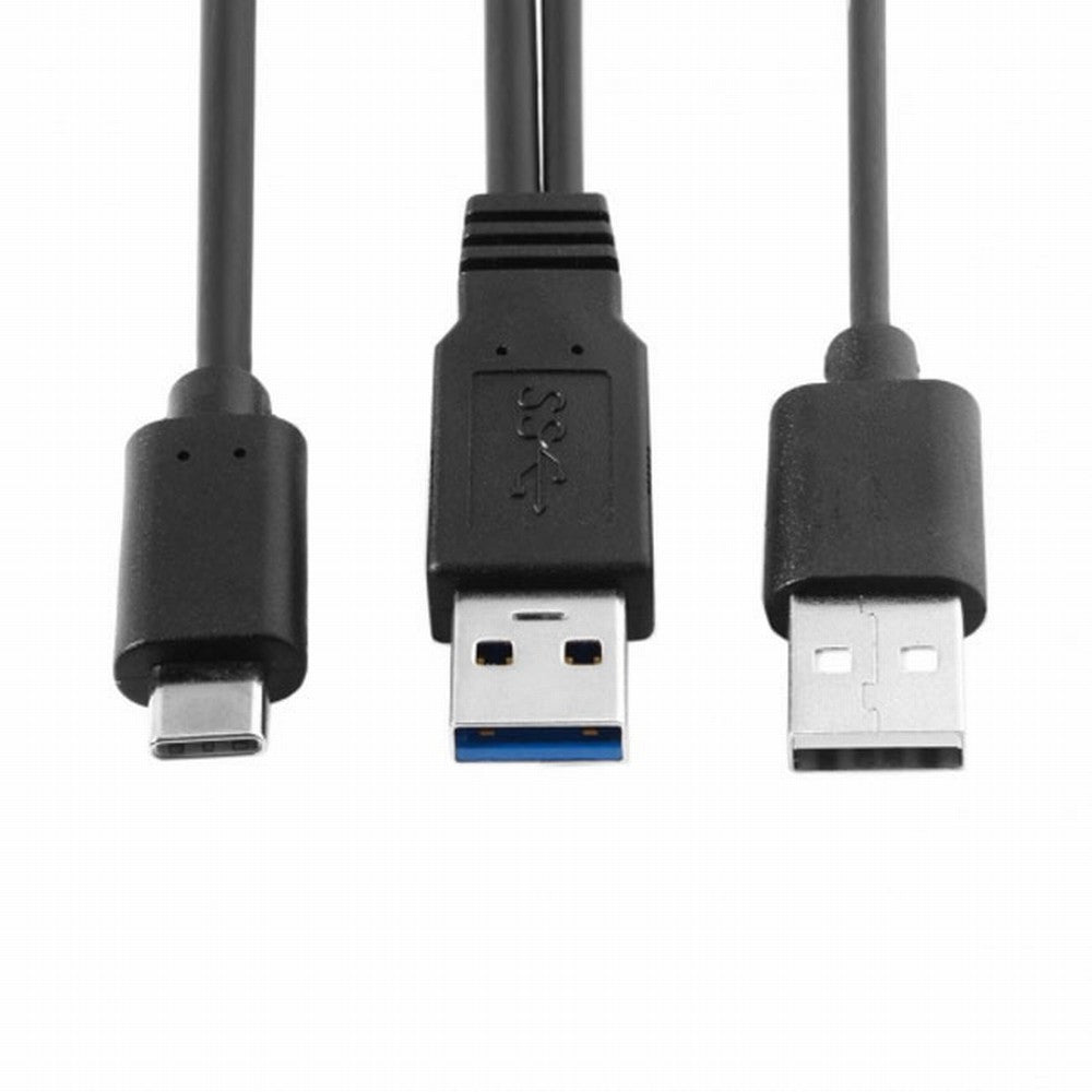 Chenyang Type-C USB-C to USB 3.0 Male USB 2.0 Dual Power Data Y Cable for Laptop Hard Disk UC-125