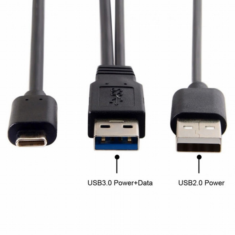 Chenyang Type-C USB-C to USB 3.0 Male USB 2.0 Dual Power Data Y Cable for Laptop Hard Disk UC-125