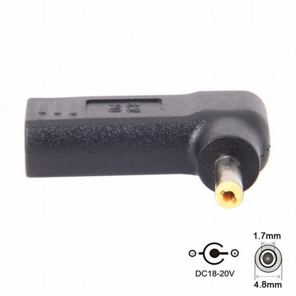 Chenyang USB 3.1 Type C USB-C to DC 19V 4.8*1.7mm Adapter PD Emulator Trigger 90 Degree Angled Yellow UC-112-4817MM