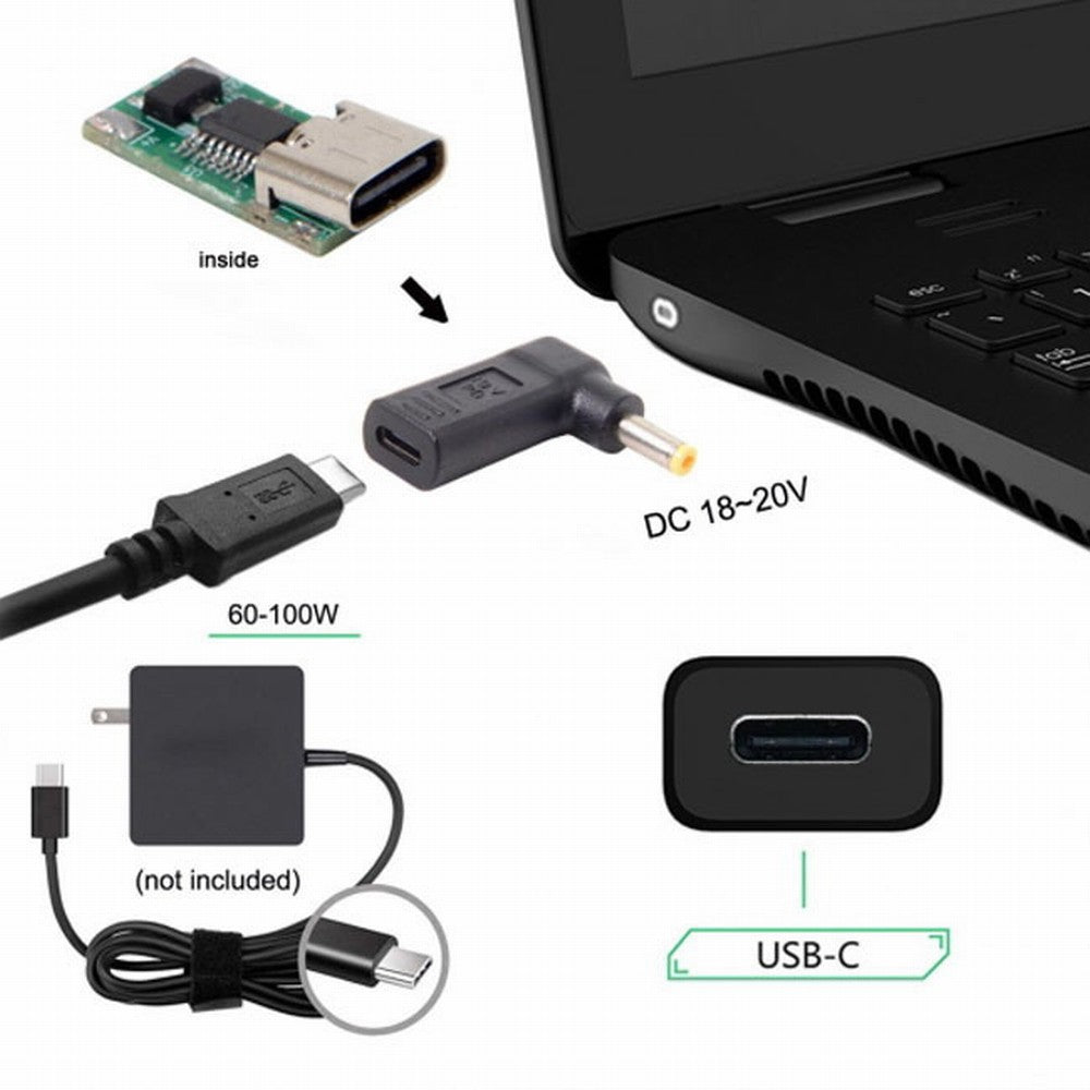 Chenyang USB 3.1 Type C USB-C to DC 19V 4.8*1.7mm Adapter PD Emulator Trigger 90 Degree Angled Yellow UC-112-4817MM