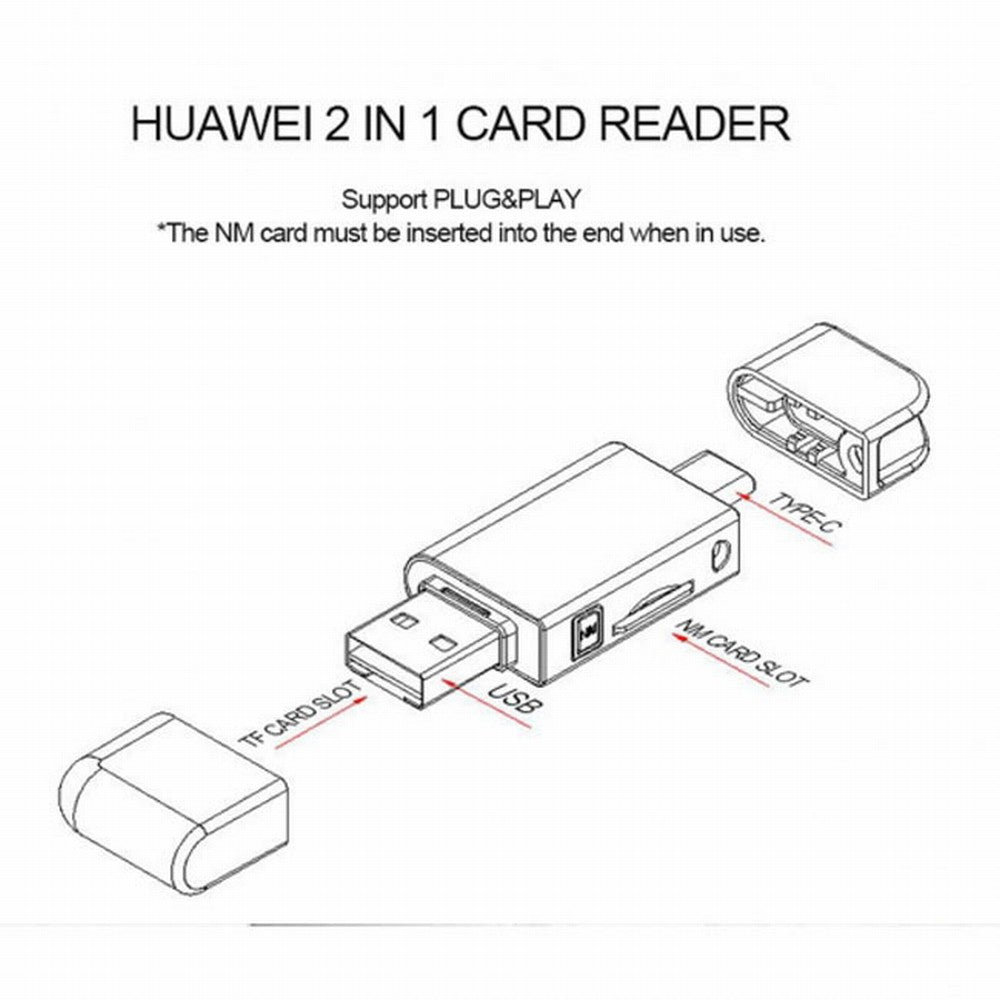 Chenyang USB-C Type C / USB 2.0 to NM Nano Memory Card TF Micro SD Card Reader for Huawei Cell Phone Laptop UC-061