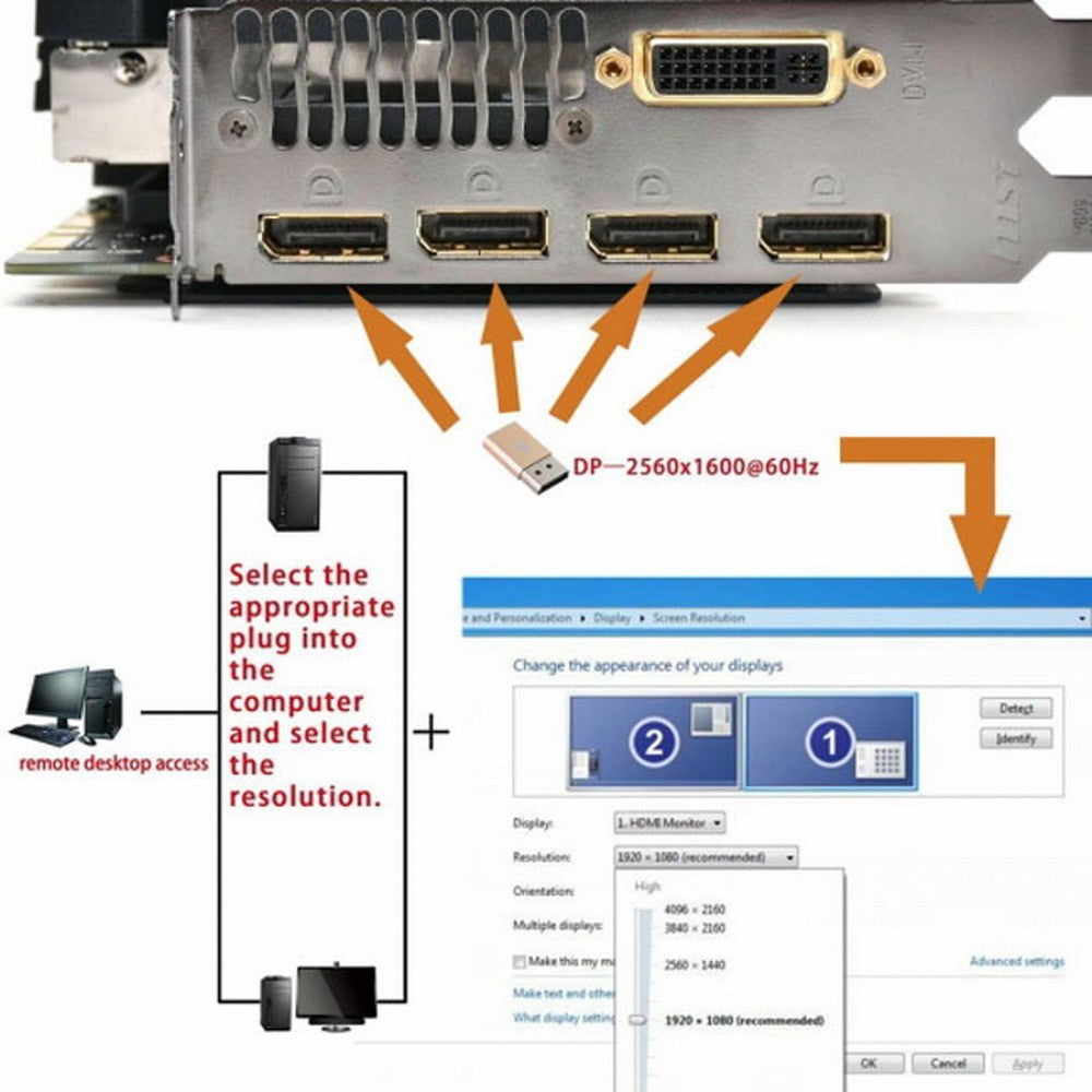 Chenyang CY DP Virtual Display Adapter Displayport Dummy Plug Headless Ghost Emulator 2560x1600p@60Hz DP-062