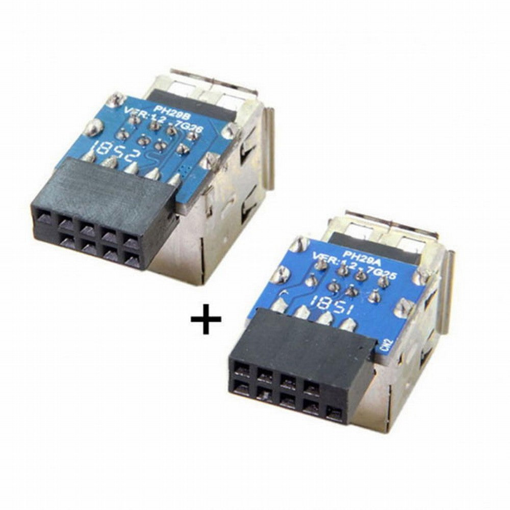 Chenyang 2pcs 9Pin/10Pin Motherboard Female Header to Dual USB 2.0 Female Adapter Vertical Type U2-029-AF001