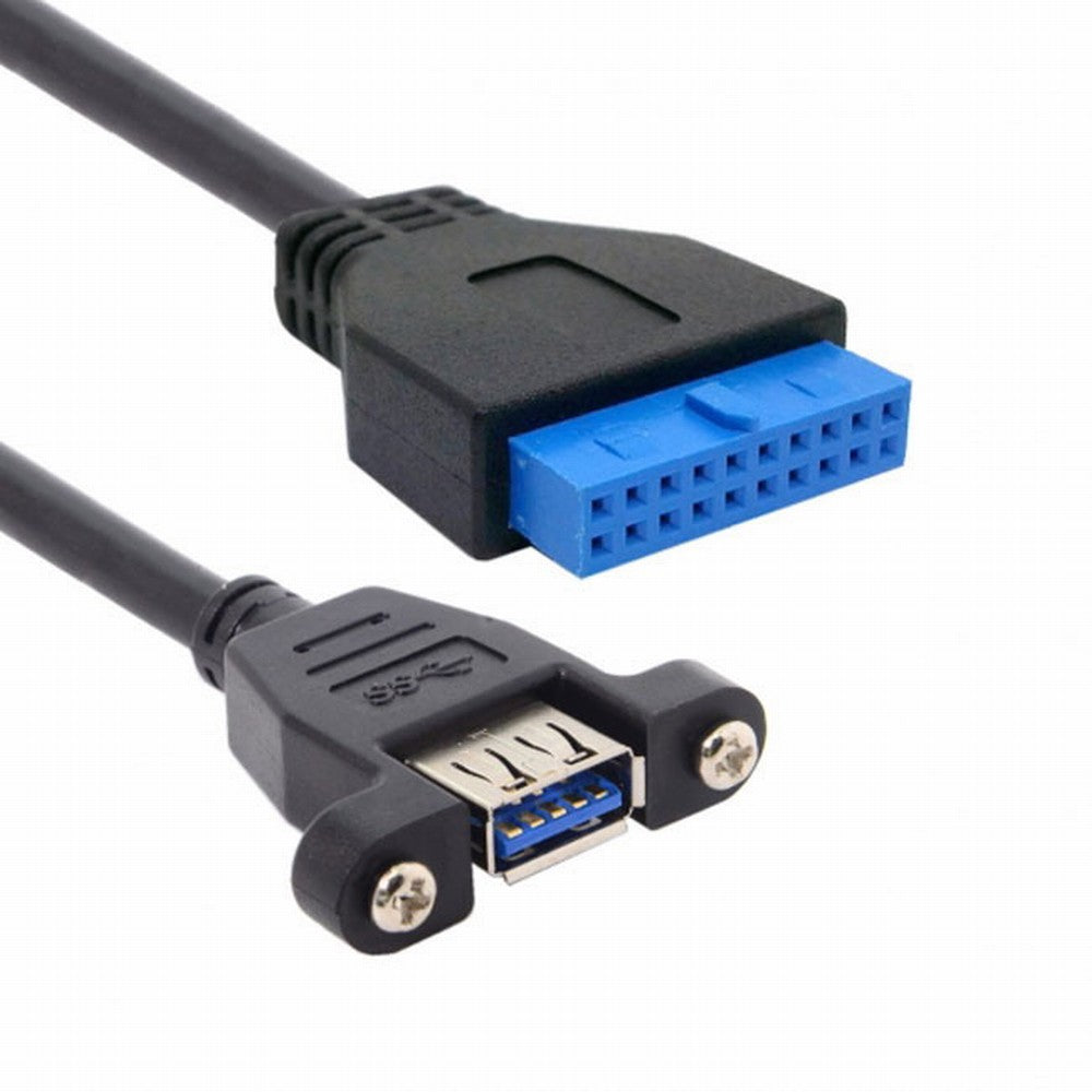 Chenyang USB 3.0 Single Port A Female Screw Mount Type to Motherboard 20pin Header Cable 25cm U3-005-BK