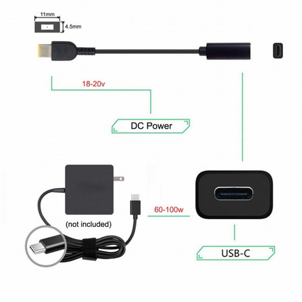 Chenyang Type C USB-C to Rectangle 11.0*4.5mm Power Plug PD Emulator Trigger Charge Cable for ThinkPad X1 Carbon UC-109-1145MM