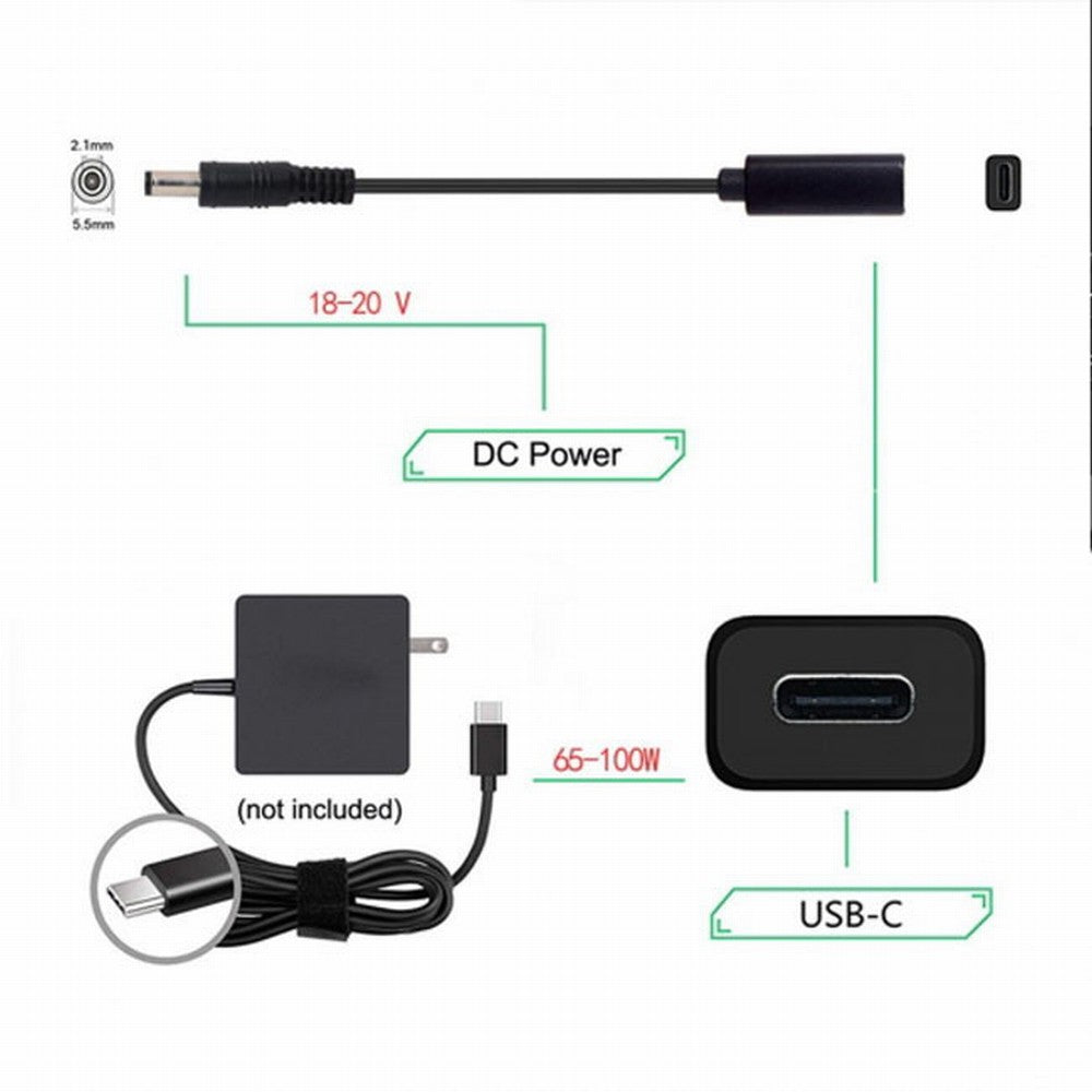 Chenyang Type C USB-C Female Input to DC 5.5*2.1mm Power PD Charge Cable fit for Laptop 18-20V UC-109-5521MM