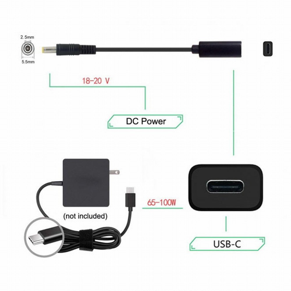 Chenyang Type C USB-C Female Input to DC 5.5*2.5mm Power PD Charge Cable fit for Laptop 18-20V UC-109-5525MM