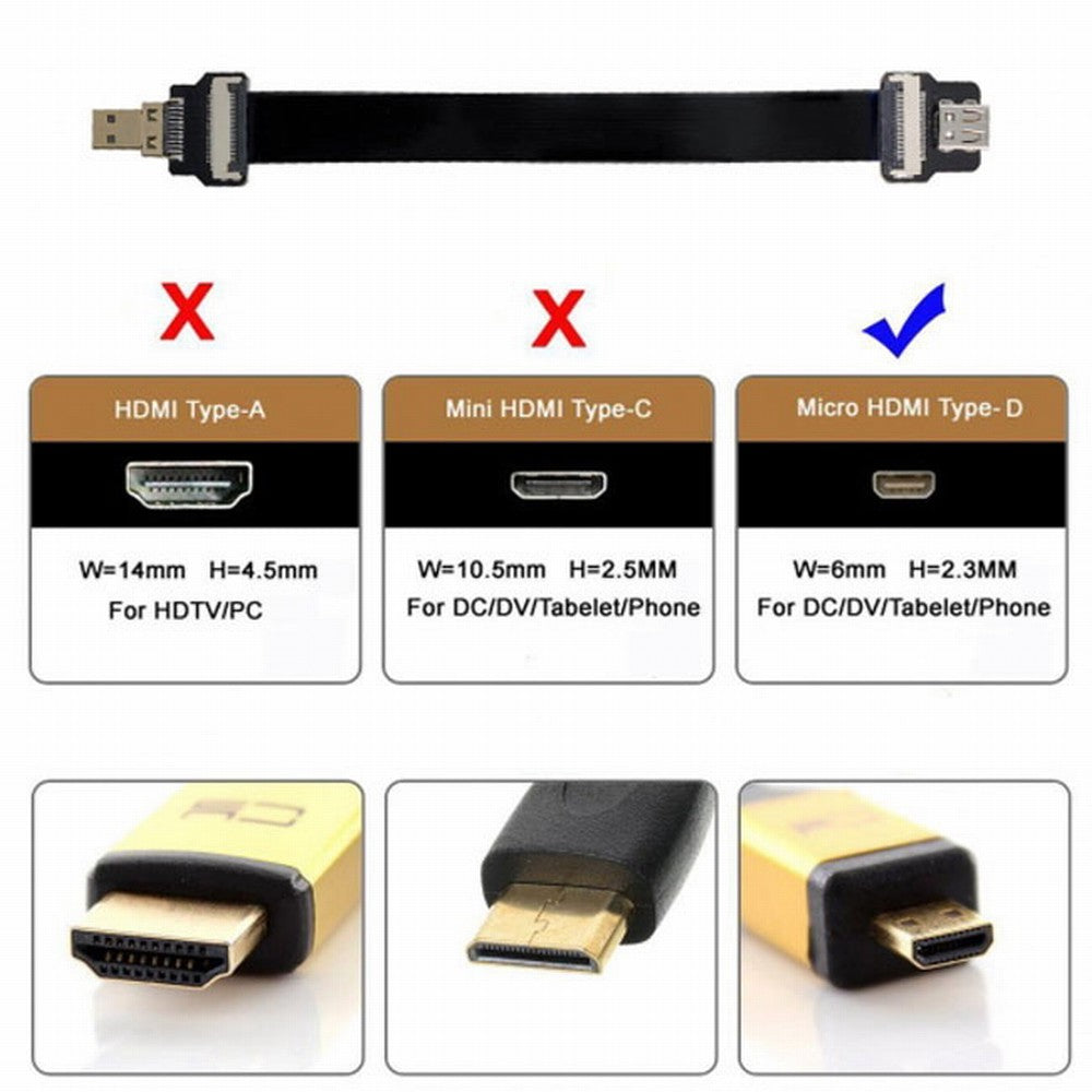 Chenyang CYFPV Micro HDMI Male to Micro HDMI Female Extension FPC Flat Cable 1080P for FPV HDTV Multicopter Aerial Photography CC-HD-192-BK