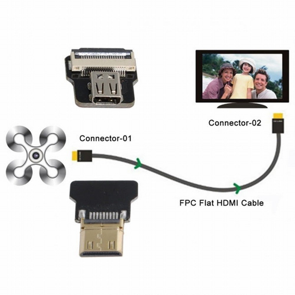 Chenyang CYFPV Mini HDMI Male to Micro HDMI Female Extension FPC Flat Cable 1080P for FPV HDTV Multicopter Aerial Photography CC-HD-193-BK