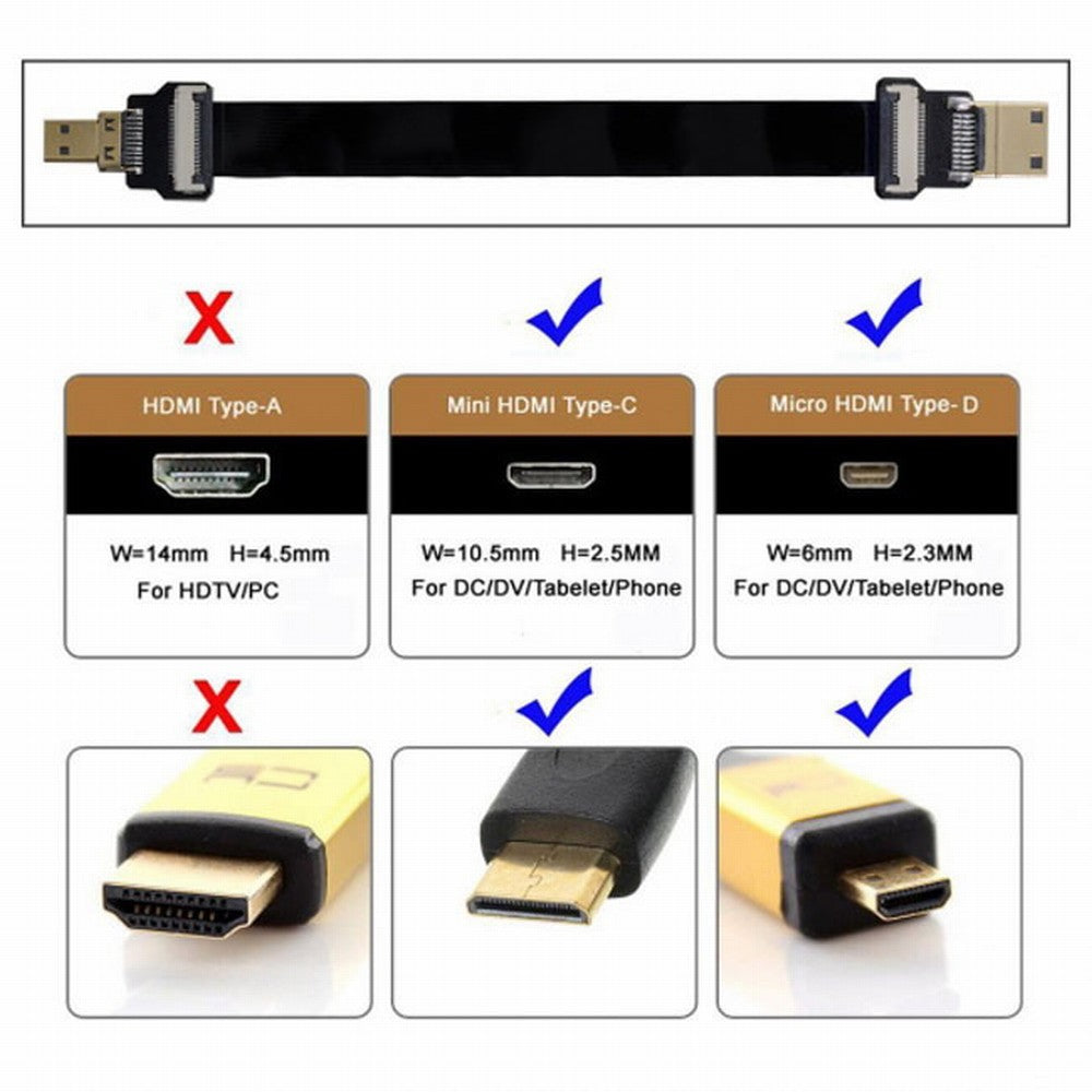 Chenyang CYFPV Mini HDMI Male to Micro HDMI Male Extension FPC Flat Cable 1080P for FPV HDTV Multicopter Aerial Photography CC-HD-199-BK