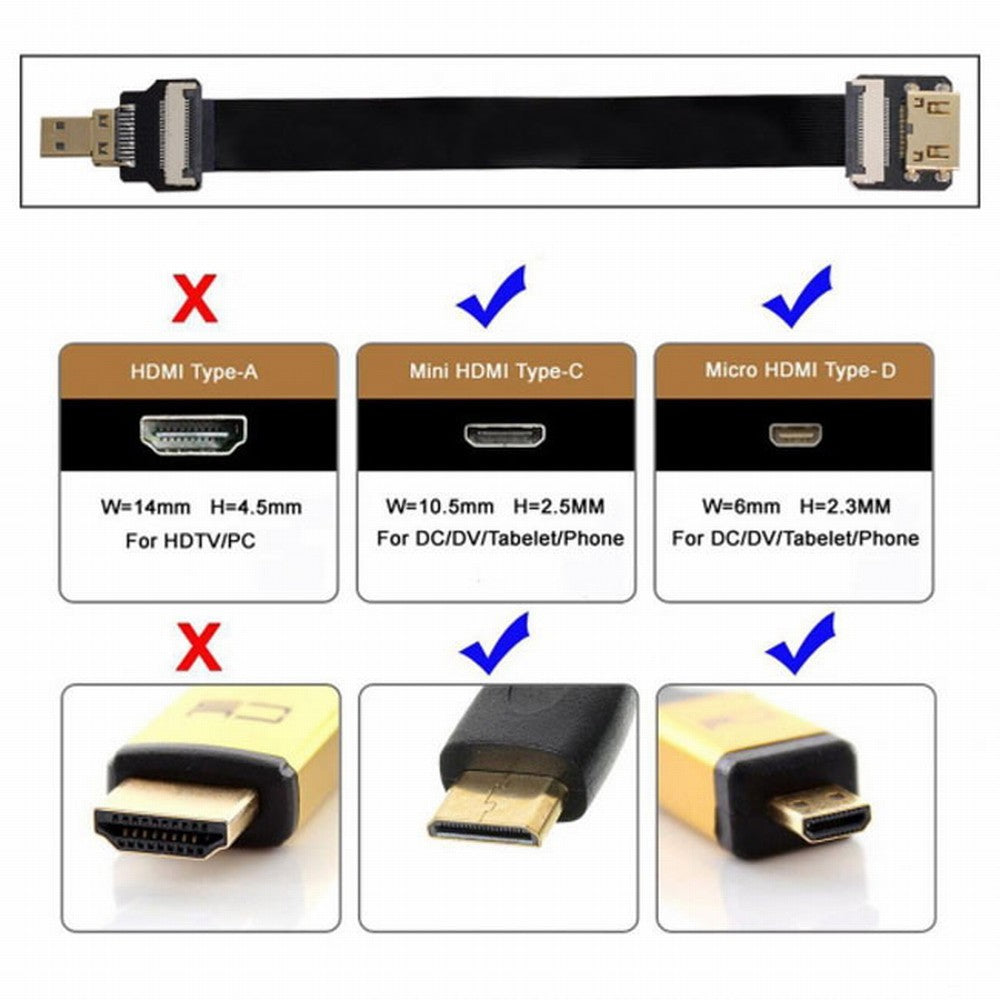 Chenyang CYFPV Mini HDMI Female to Micro HDMI Male Extension FPC Flat Cable 1080P for FPV HDTV Multicopter Aerial Photography CC-HD-204-BK